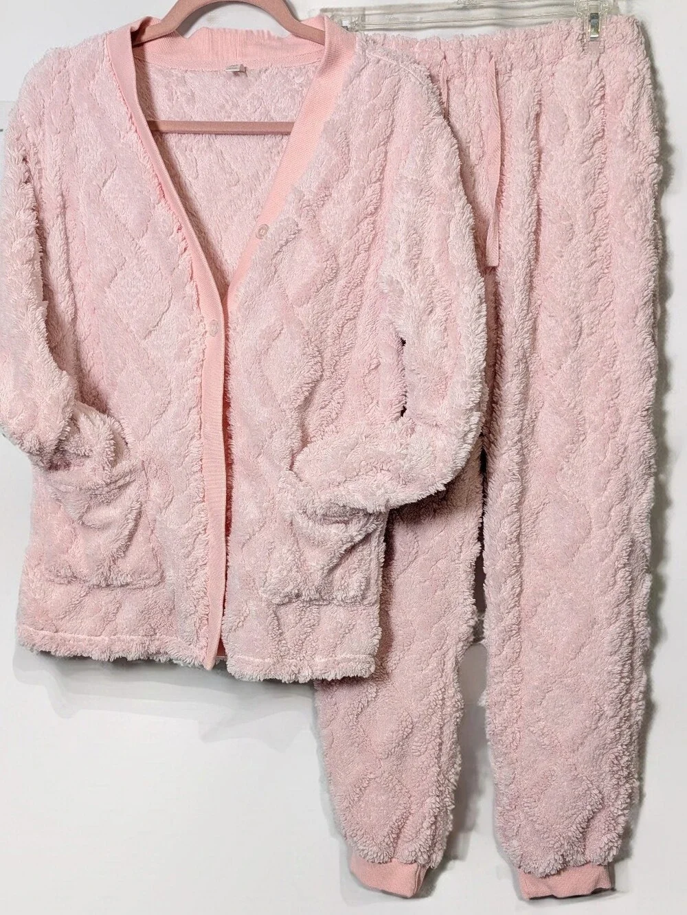 Pink Plush Cable Knit Pajama Lounge Set Size Medium